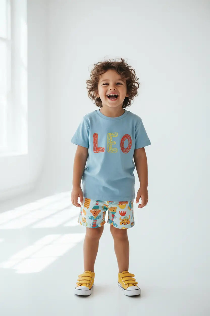 Schwarzer langarmstrampler aus bio baumwolle mit grauem teddybär-stick und dem namen mario aus der bio produkte kollektion