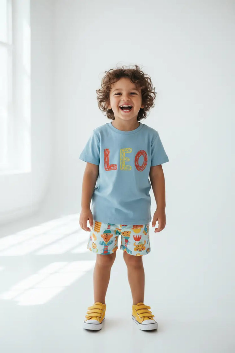 Schwarzer langarmstrampler aus bio baumwolle mit grauem teddybär-stick und dem namen mario aus der bio produkte kollektion