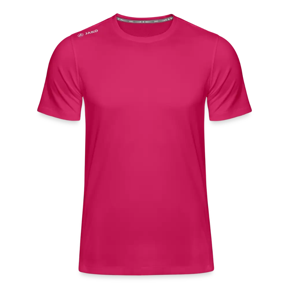 Blaues JAKO Kinder T-Shirt Run 2.0 mit Rundhalsausschnitt und Logo, getragen von einem Kind, auf weißem Hintergrund.
