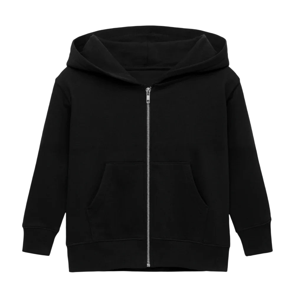 Graue, melierte Kinder-Kapuzenjacke Mini Cultivator von Stanley/Stella mit Kapuze und Reißverschluss, organic Baumwolle, Größe 98-104.