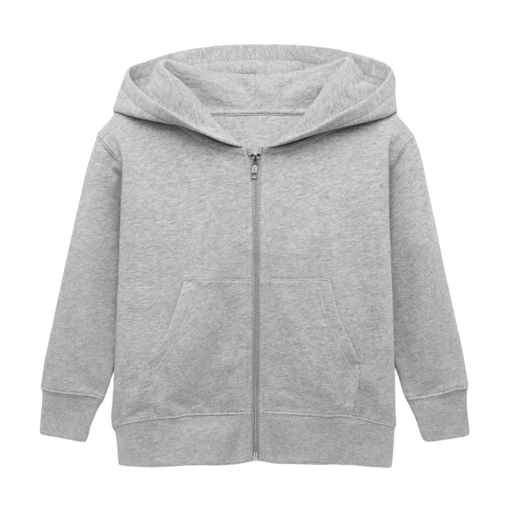 Graue, melierte Kinder-Kapuzenjacke Mini Cultivator von Stanley/Stella aus Bio-Baumwolle, geeignet für 98-104 cm, 3-4 Jahre.