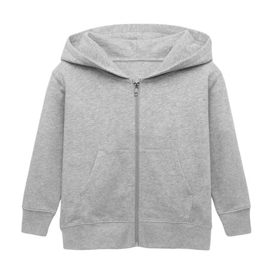 Graue, melierte Kinder-Kapuzenjacke Mini Cultivator von Stanley/Stella aus Bio-Baumwolle, geeignet für 98-104 cm, 3-4 Jahre.