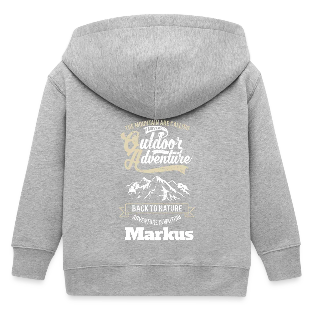 Graue, melierte Kinderkapuzenjacke Mini Cultivator von Stanley/Stella, organic Baumwolle, für 3-4 Jahre, mit Kapuze und Reißverschluss